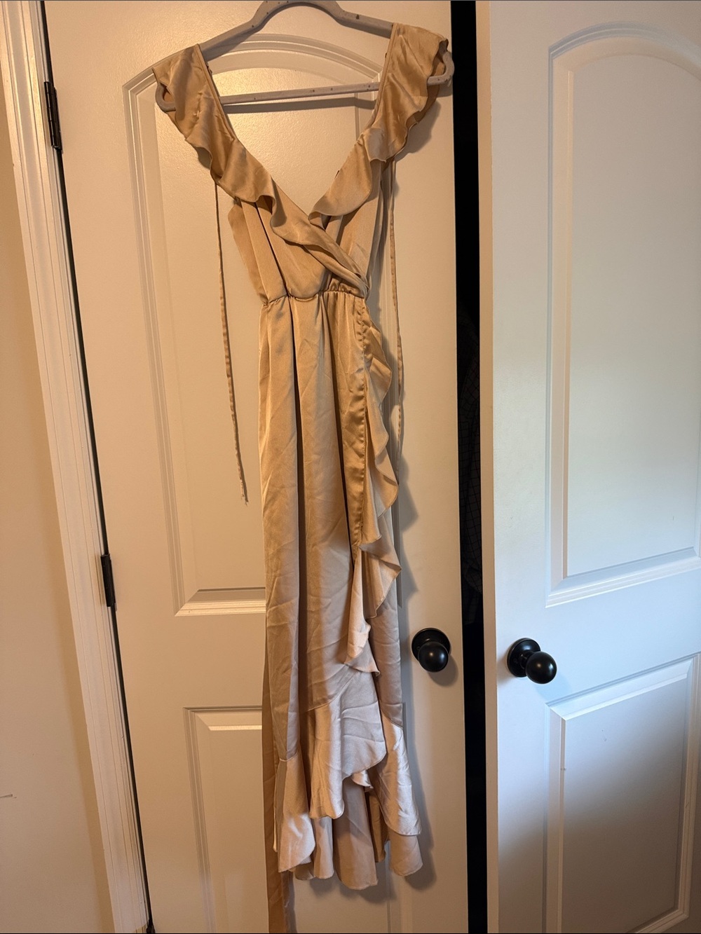 Show Me Your MuMu Champagne Ruffle Wrap Maxi Dress
